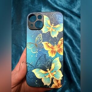 Ew Butterfly Design I Phone 14 Pro Case - Blue and Yellow